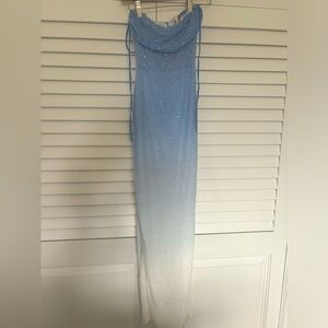 Oh Polly Embellished strapless mini dress in blue and white ombré